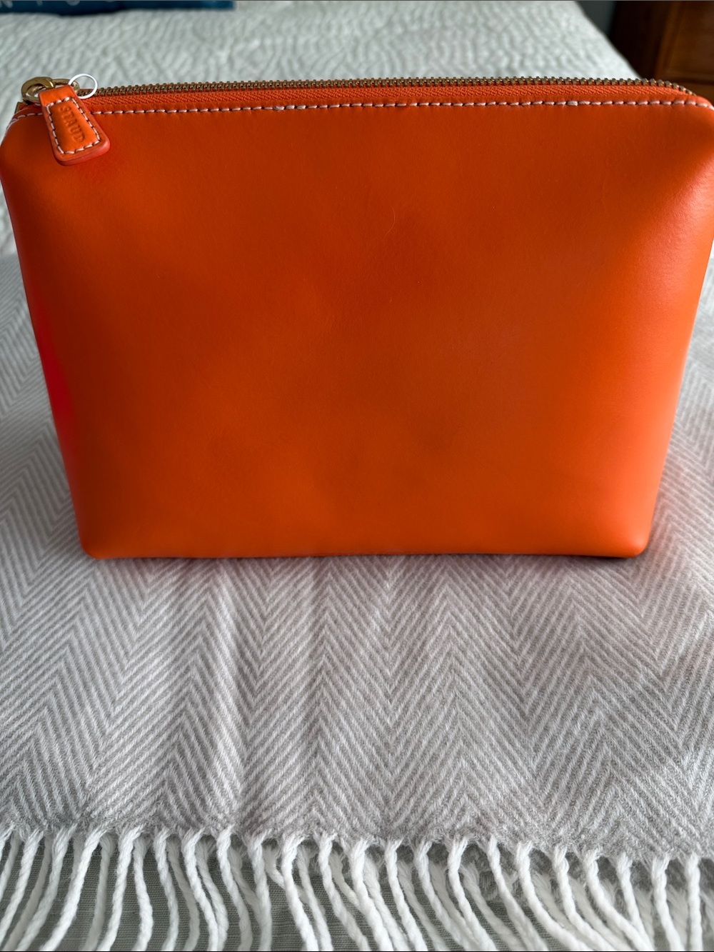 Staud Orange Leather Zip Pouch